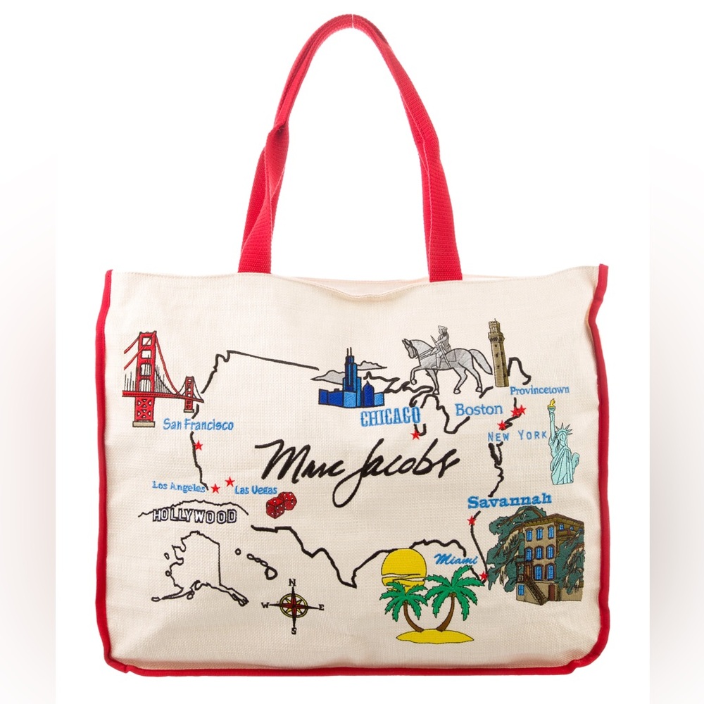 Marc Jacobs Vintage Y2K Red Handle US Map Print Beach Tote